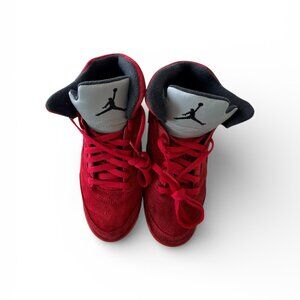 Excellent Cond Clean Youth 2.5 Air Jordan Retro 5 Red Suede Sneakers